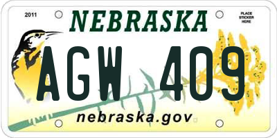 NE license plate AGW409