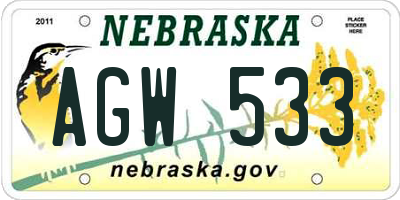 NE license plate AGW533
