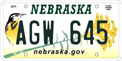 NE license plate AGW645