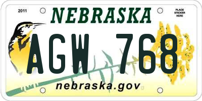 NE license plate AGW768