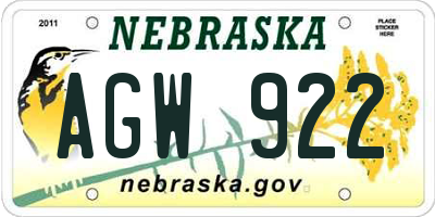 NE license plate AGW922