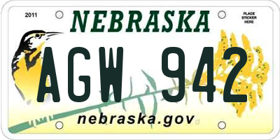 NE license plate AGW942