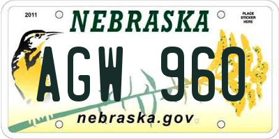 NE license plate AGW960
