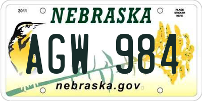 NE license plate AGW984