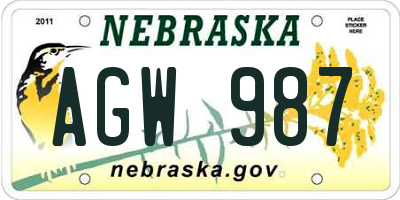 NE license plate AGW987