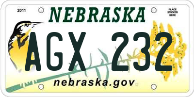 NE license plate AGX232