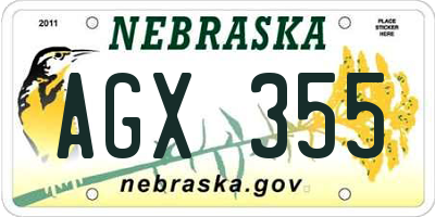 NE license plate AGX355