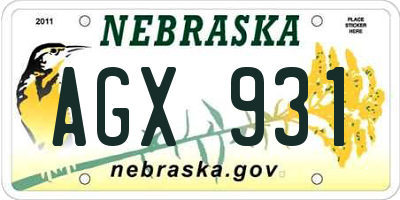 NE license plate AGX931