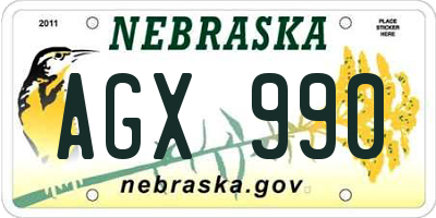 NE license plate AGX990