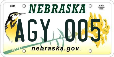 NE license plate AGY005