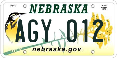 NE license plate AGY012