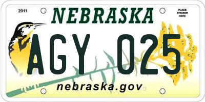 NE license plate AGY025