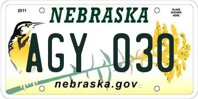 NE license plate AGY030