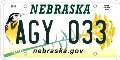 NE license plate AGY033