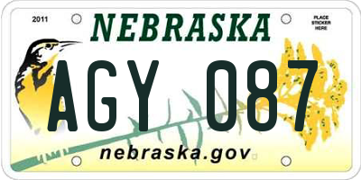 NE license plate AGY087