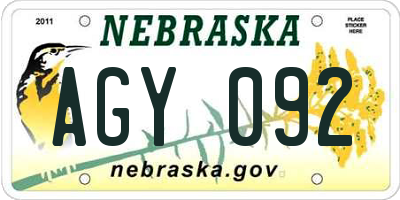 NE license plate AGY092