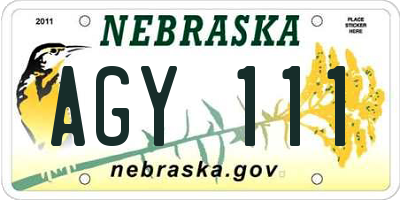 NE license plate AGY111