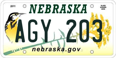 NE license plate AGY203