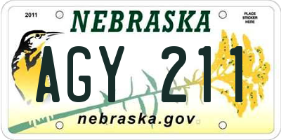 NE license plate AGY211