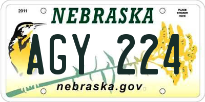 NE license plate AGY224