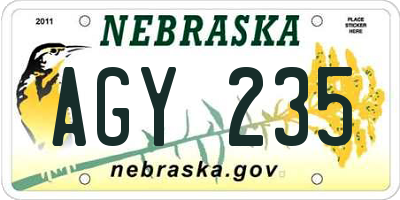 NE license plate AGY235