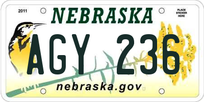 NE license plate AGY236