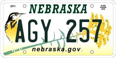 NE license plate AGY257
