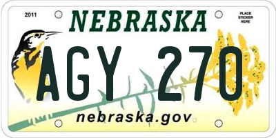 NE license plate AGY270