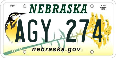 NE license plate AGY274