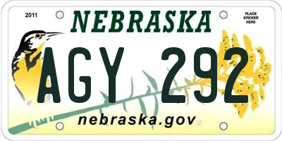 NE license plate AGY292