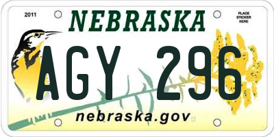 NE license plate AGY296
