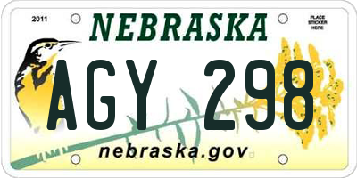 NE license plate AGY298