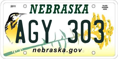 NE license plate AGY303