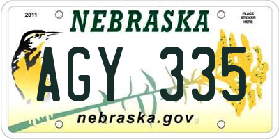 NE license plate AGY335
