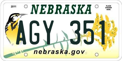 NE license plate AGY351