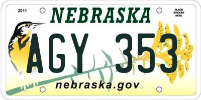 NE license plate AGY353
