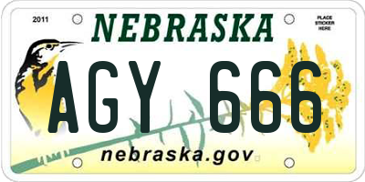 NE license plate AGY666