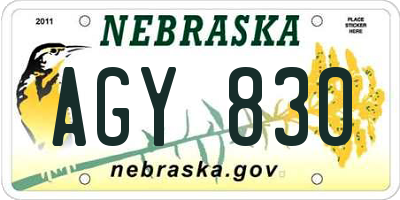 NE license plate AGY830