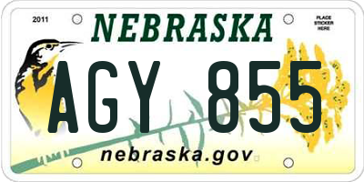 NE license plate AGY855