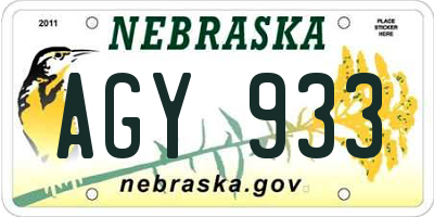 NE license plate AGY933