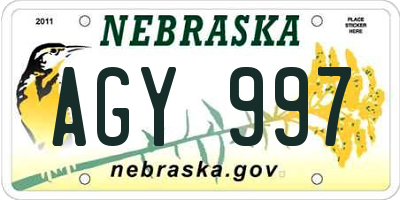 NE license plate AGY997