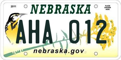 NE license plate AHA012