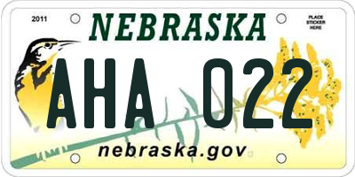 NE license plate AHA022