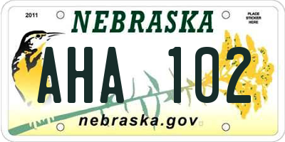 NE license plate AHA102