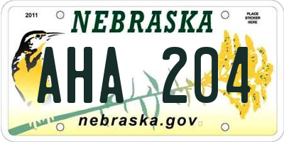 NE license plate AHA204