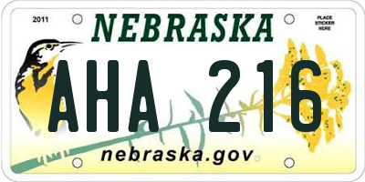 NE license plate AHA216