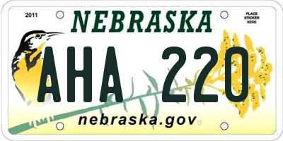 NE license plate AHA220