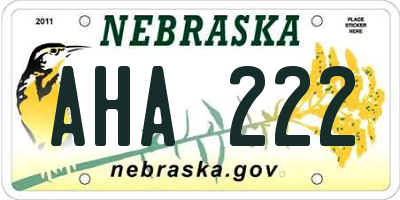 NE license plate AHA222