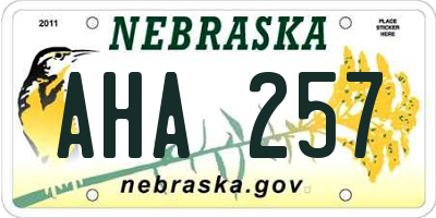 NE license plate AHA257
