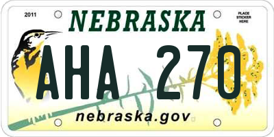 NE license plate AHA270